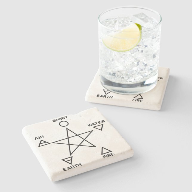 Wiccan Elemental Pentacle Limestone Altar Stone Coaster (Side)