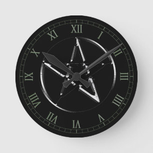 Wiccan Gothic Pentacle   Round Clock