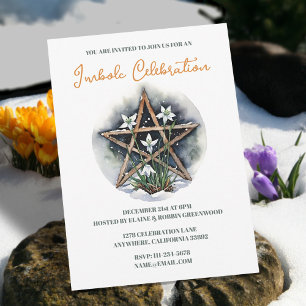 Wiccan Imbolc Candlemas Floral Pentacle Holiday Invitation
