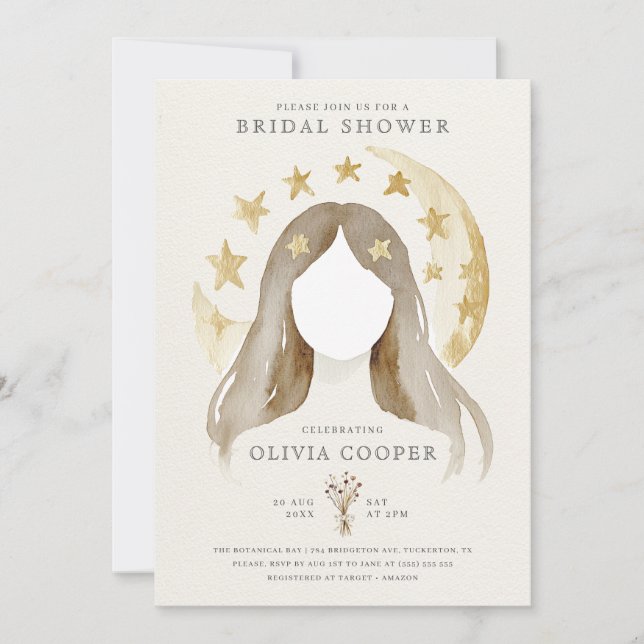 Wiccan Moon Boho Celestial Bridal Shower Invitation (Front)