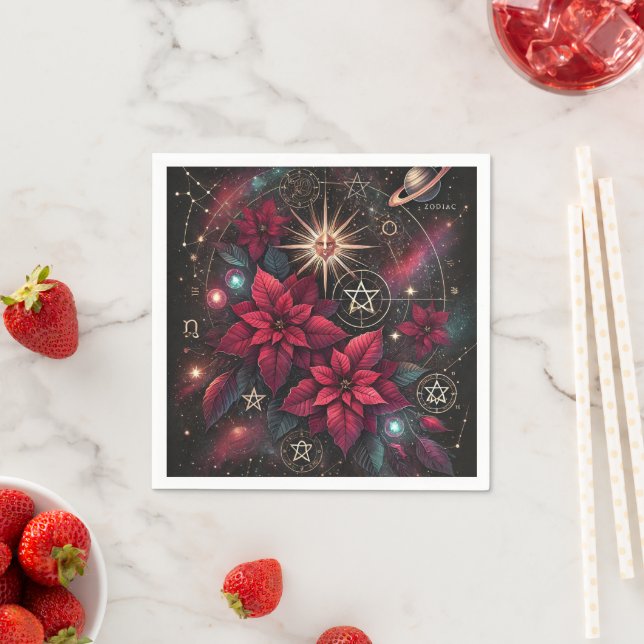 Wiccan Night Sky Poinsettia Decoupage Napkins (Insitu)