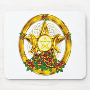Wiccan Pagan Pentacle Gold With Roses Mouse Pad