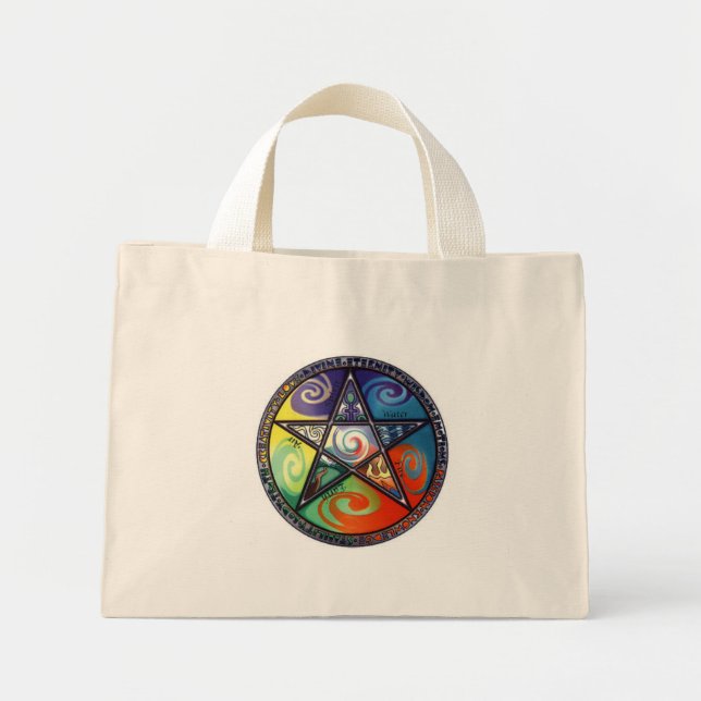 Wiccan Pentacle- Elements Mini Tote Bag (Front)