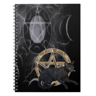 Wiccan pentacle with black cat notebook