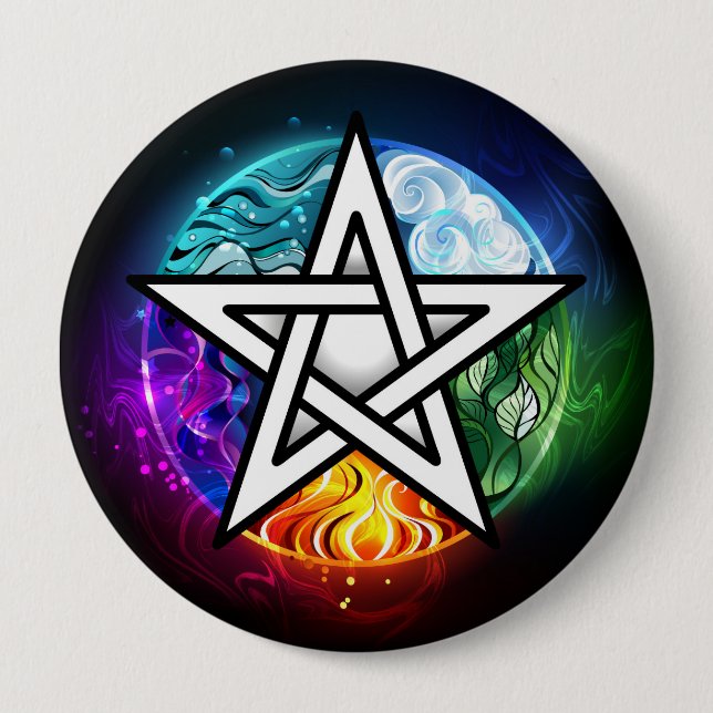 Wiccan pentagram 10 cm round badge (Front)