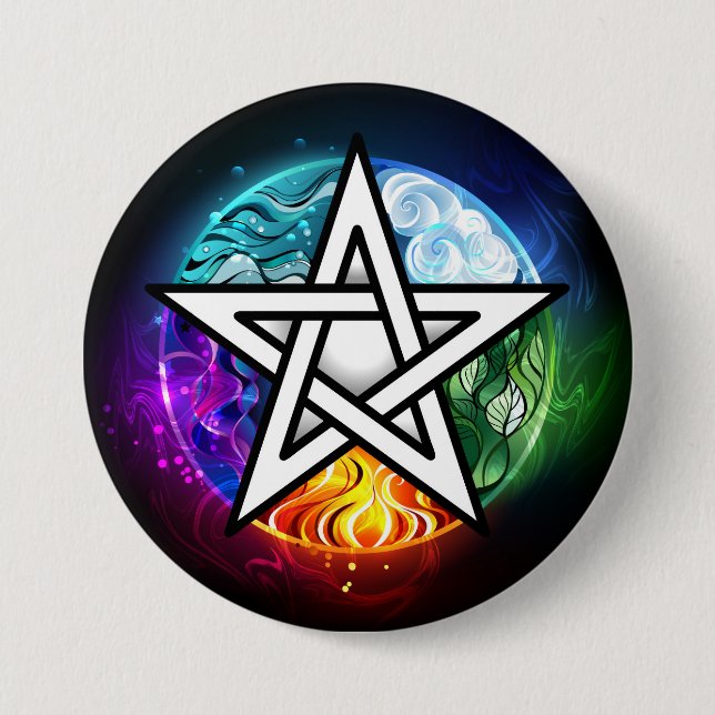 Wiccan pentagram 7.5 cm round badge (Front)