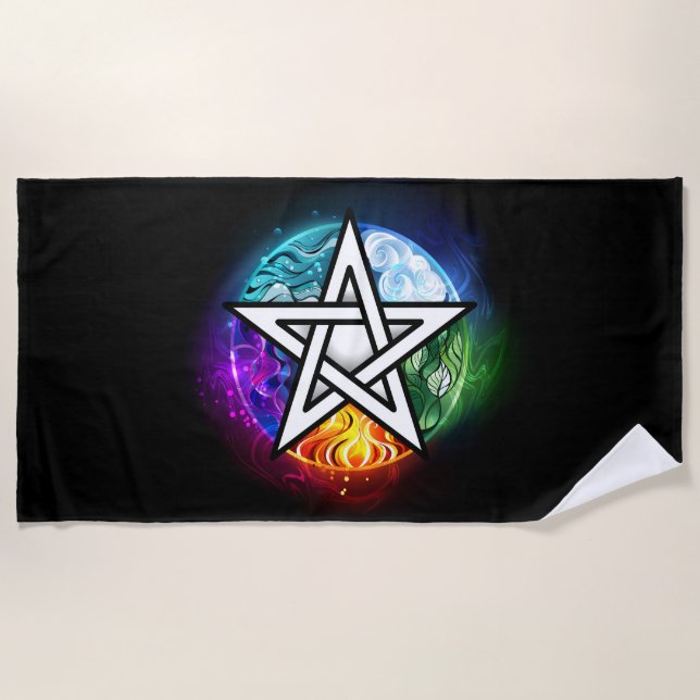 Wiccan pentagram beach towel (Front)