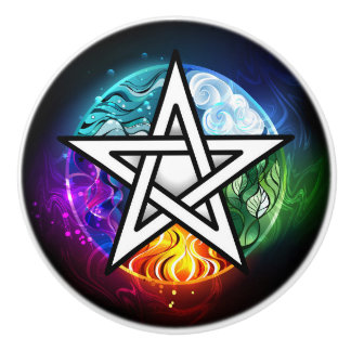 Wiccan pentagram ceramic knob