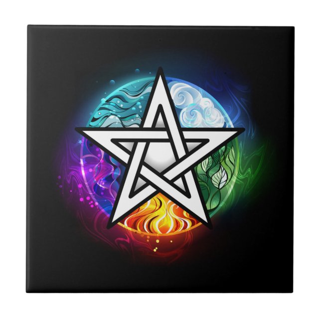 Wiccan pentagram ceramic tile (Front)