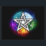 Wiccan pentagram flyer<br><div class="desc">Artistically drawn,  luminous pentagram with five magical elements,  water,  earth,  fire,  astral,  air on black background. Wiccan pentagram. Wicca</div>