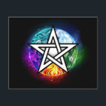 Wiccan pentagram flyer<br><div class="desc">Artistically drawn,  luminous pentagram with five magical elements,  water,  earth,  fire,  astral,  air on black background. Wiccan pentagram. Wicca</div>