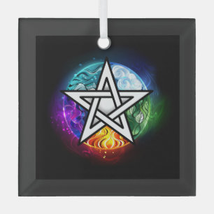 Wiccan pentagram glass tree decoration