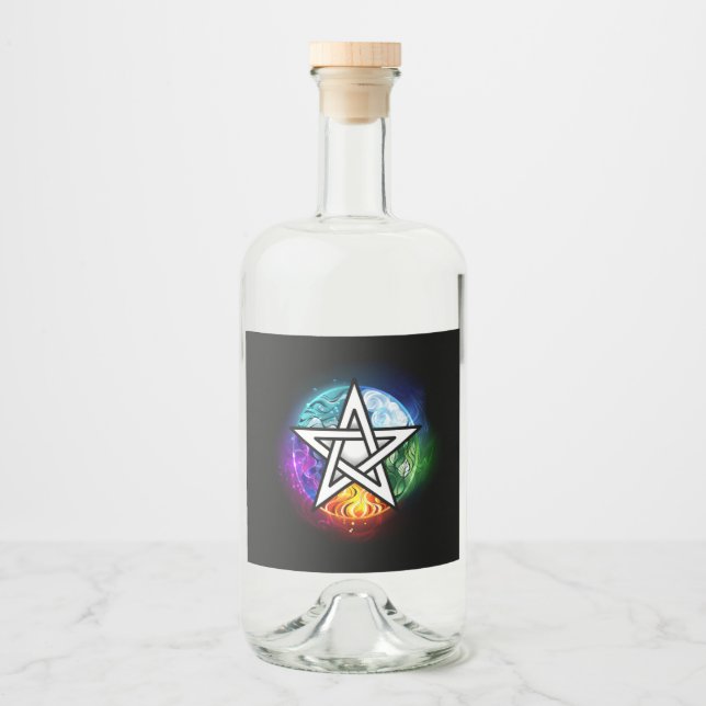 Wiccan pentagram liquor bottle label (Front)