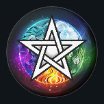 Wiccan pentagram magnet<br><div class="desc">Artistically drawn,  luminous pentagram with five magical elements,  water,  earth,  fire,  astral,  air on black background. Wiccan pentagram. Wicca</div>