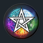 Wiccan pentagram magnet<br><div class="desc">Artistically drawn,  luminous pentagram with five magical elements,  water,  earth,  fire,  astral,  air on black background. Wiccan pentagram. Wicca</div>