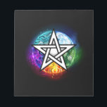 Wiccan pentagram notepad<br><div class="desc">Artistically drawn,  luminous pentagram with five magical elements,  water,  earth,  fire,  astral,  air on black background. Wiccan pentagram. Wicca</div>
