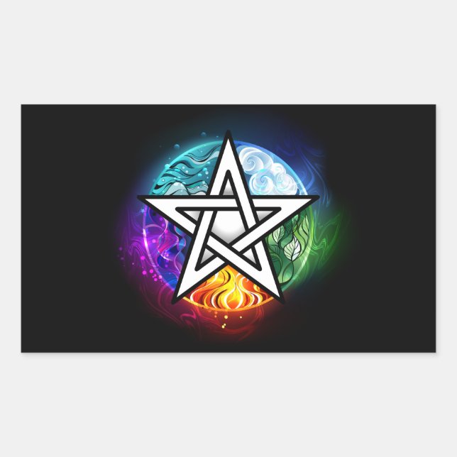Wiccan pentagram rectangular sticker (Front)