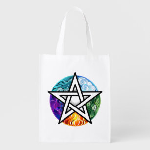Wiccan pentagram reusable grocery bag
