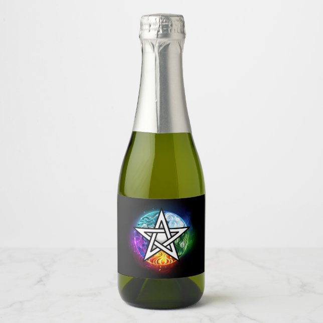 Wiccan pentagram sparkling wine label (Front)