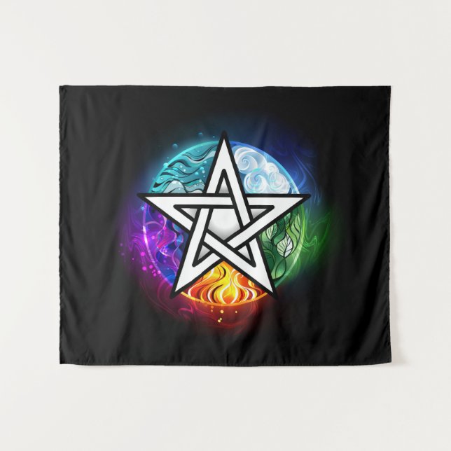 Wiccan pentagram tapestry (Front (Horizontal))