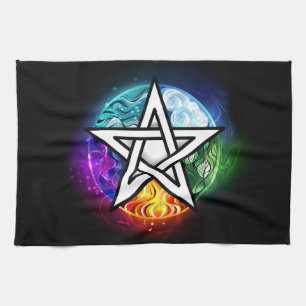 Wiccan pentagram tea towel
