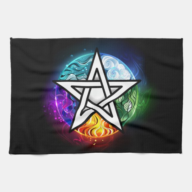 Wiccan pentagram tea towel (Horizontal)