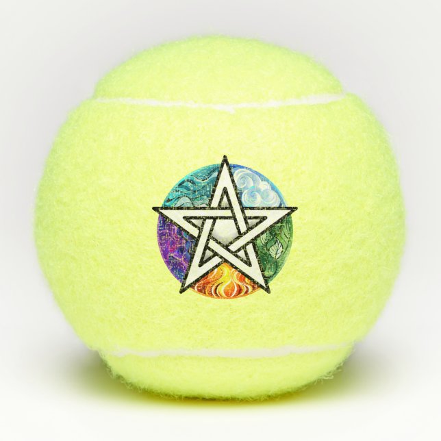 Wiccan pentagram tennis balls (Front)