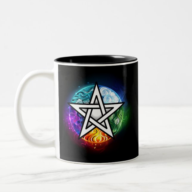 Wiccan pentagram Two-Tone coffee mug (Left)