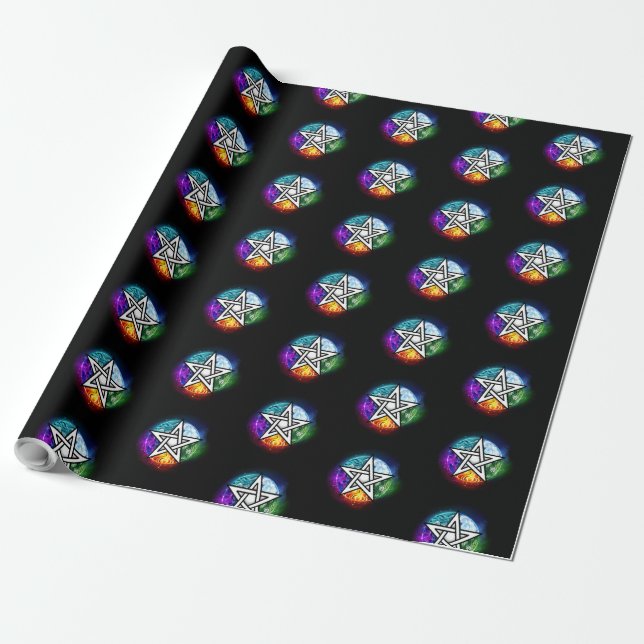Wiccan pentagram wrapping paper (Unrolled)