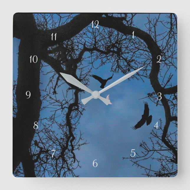 Wiccan Raven and Oak Tree Magic Square Wall Clock (Front)