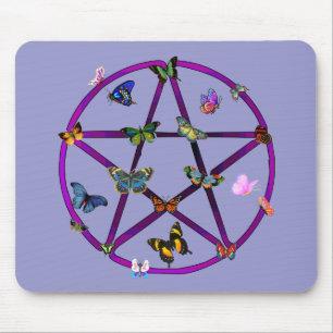 Wiccan Star and Butterflies Mouse Pad