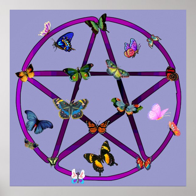 Wiccan Star and Butterflies Poster (Front)