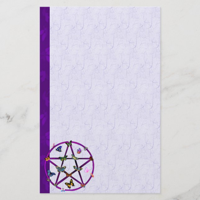 Wiccan Star and Butterflies Stationery (Front)