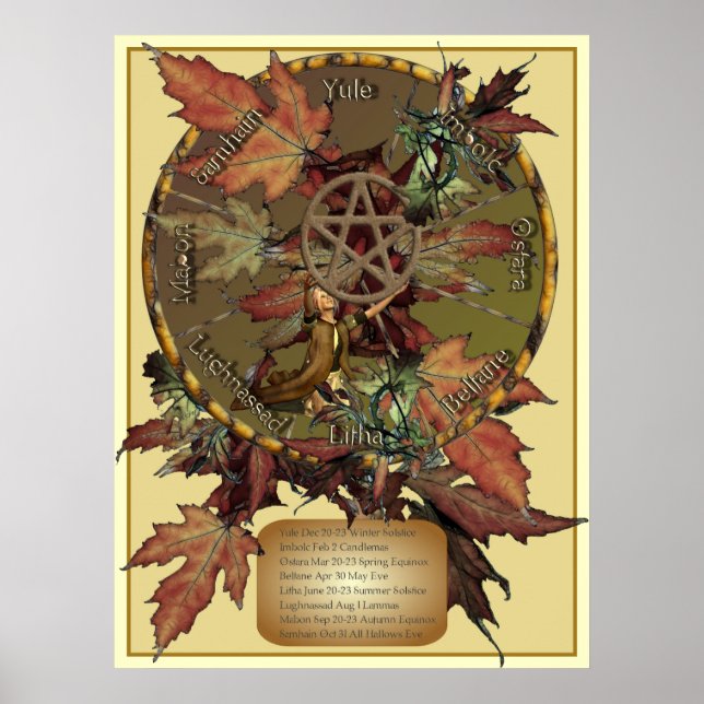Wiccan Wheel With Pentacle Print (Front)