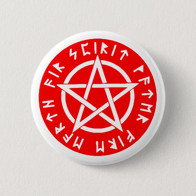 Wiccan white pentagram 6 cm round badge (Front)