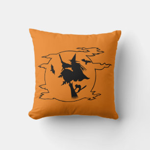Wich and broom Halloween Cushion