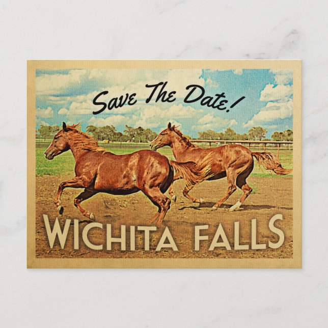 Wichita Falls Texas Save The Date Horses Announcement Postcard (Front)