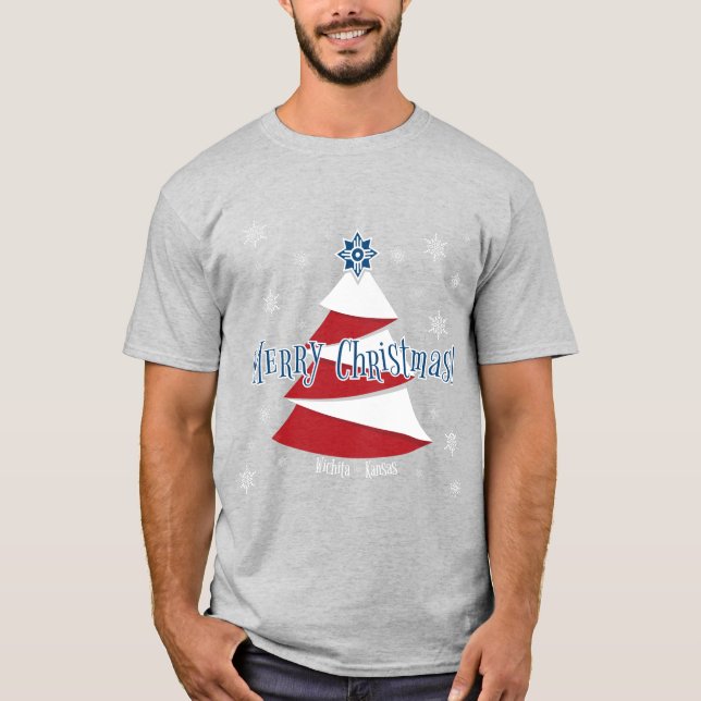 Wichita Flag Christmas Tree T-Shirt (Front)