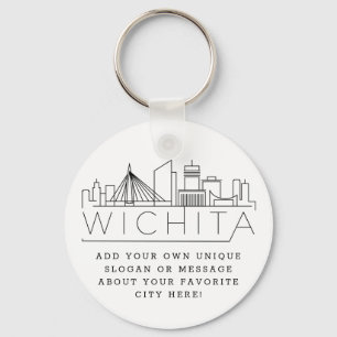Wichita, Kansas Stylized Skyline   Custom Slogan Key Ring