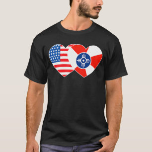 Wichita & USA Flag Twin Heart for Kansas American T-Shirt