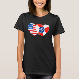 Wichita & USA Flag Twin Heart for Kansas American T-Shirt