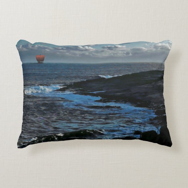 Wick Bay Viking Longship Decorative Cushion (Front)
