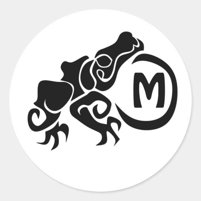 Wick Tribal Frog Monogram Classic Round Sticker (Front)