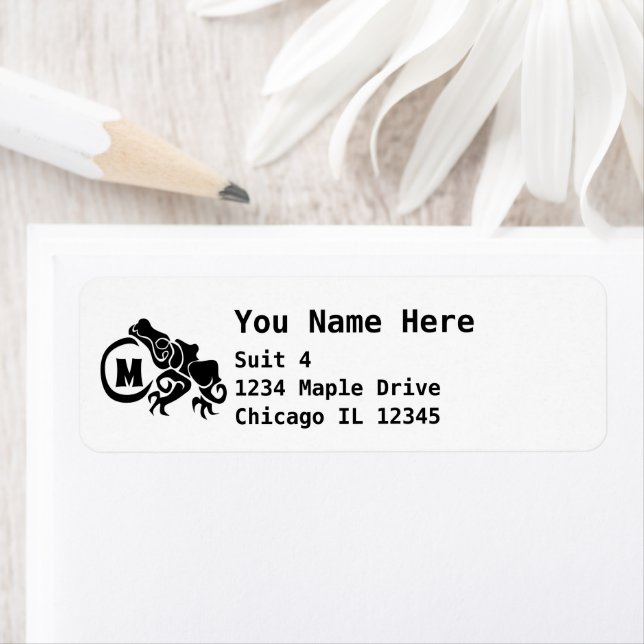 Wick Tribal Frog Monogram Return Address Label (Insitu)