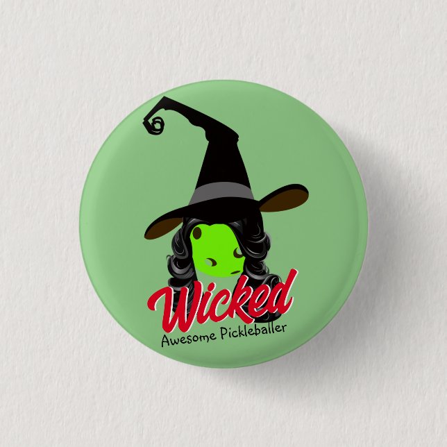 Wicked Awesome Green Pickleball Witch Halloween 3 Cm Round Badge (Front)