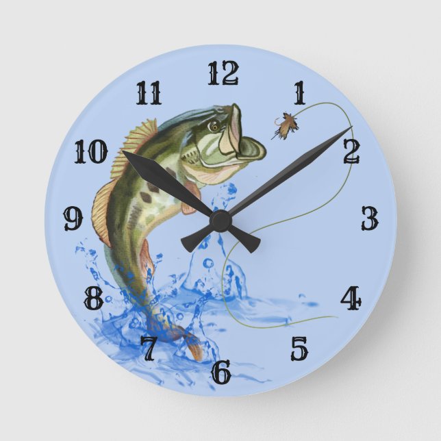 Wicked Bass Jumping Fishing Round Clock (Front)