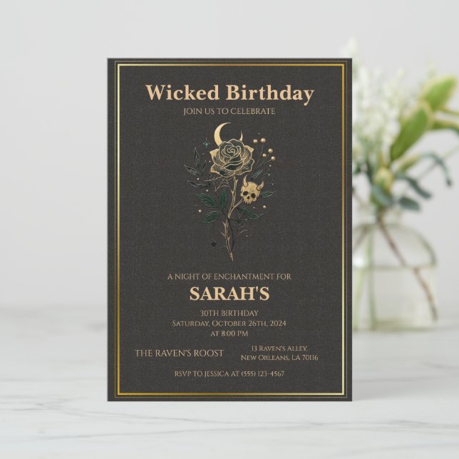 Wicked Birthday Invitation, Witch Party Card (Standing Front)