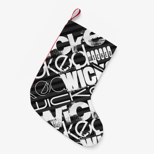 Wicked; Black & Dark Grey Stripes Small Christmas Stocking (Front (Hanging))