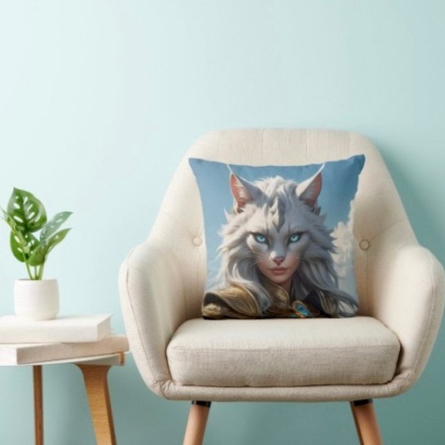 Wicked Blue Eyed Cat  Cushion (Throw Pillow 100% polyester heavyweight stretch material. Hidden zipper Made in the USA.
)