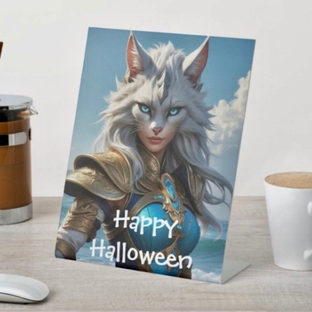 Wicked Blue Eyed Cat Pedestal Sign (D: 8" x 10" display with 3" pedestal base. Available in 4 sizes Made of 1/16" white plastic.
)